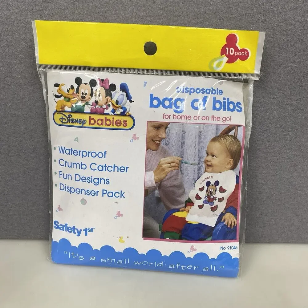 Vtg Disney Baby Bag of Disposable Bibs Safety 1st 1998 - PACK OF 9 - Read